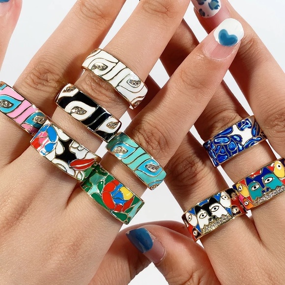 Anthro Gold Silver Enamel Boho Ornament Wide Earri - Picture 12 of 14